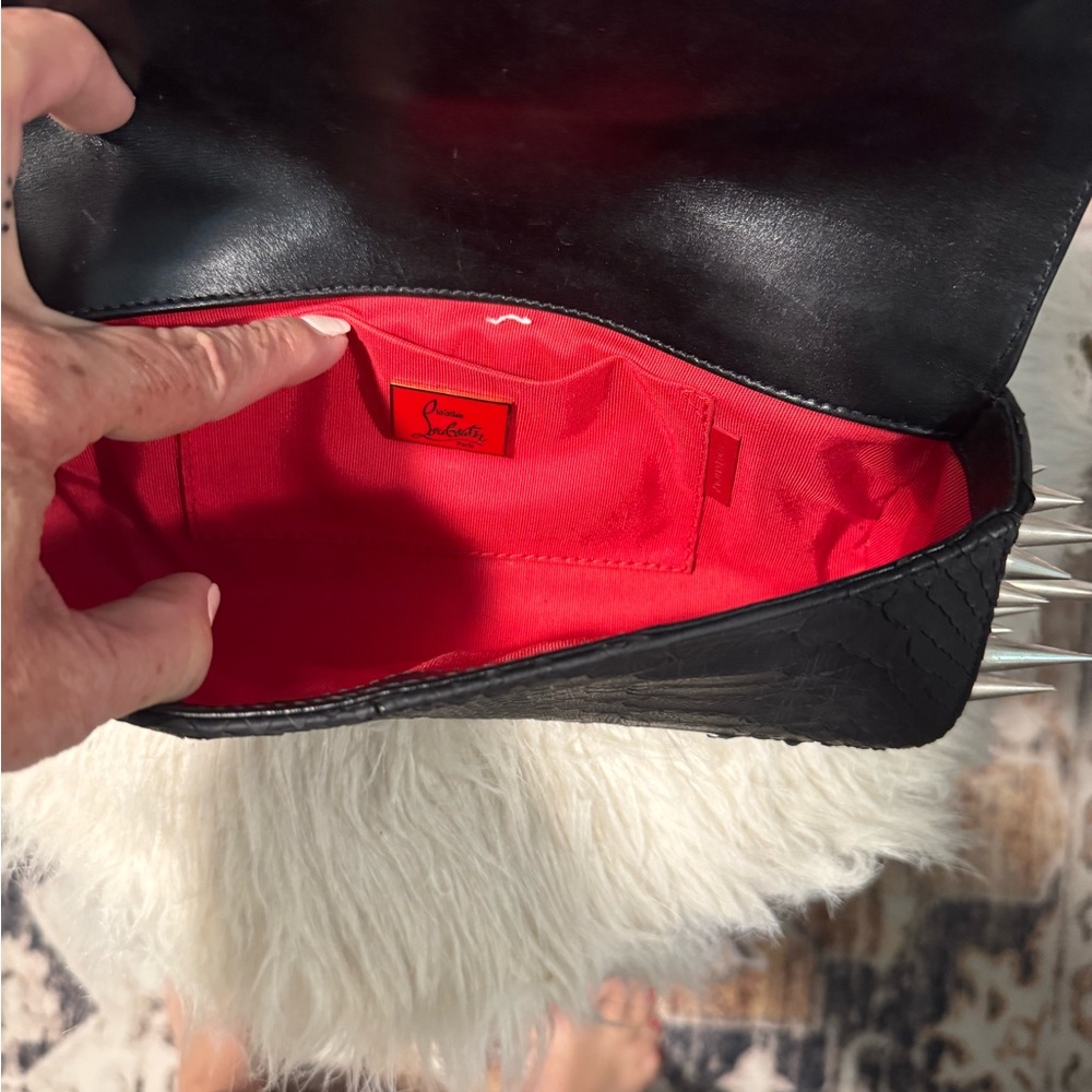 Christian Louboutin Black Clutch with Silver Spikes